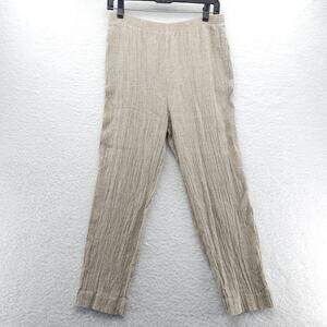 Amica Pants Women 10 Beige Flax Straight Leg Elastic Waist Pull On USA Vtg